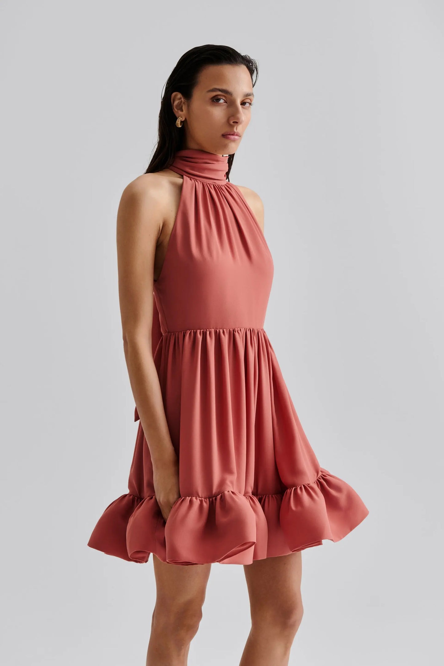 Fern Halterneck Ruffled Mini Dress