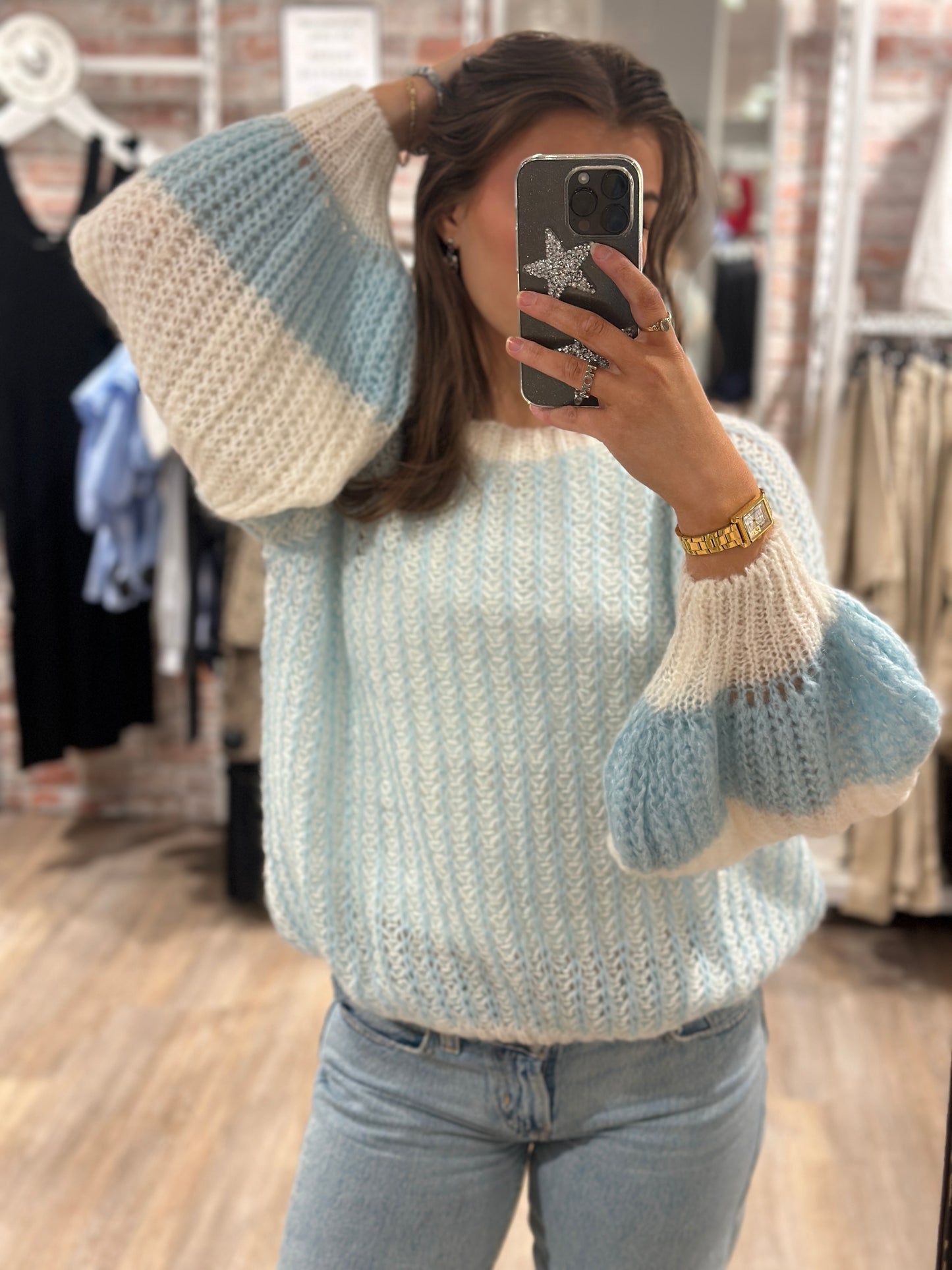 LIANA KNIT SWEATER LIGHTBLUE/WHITE