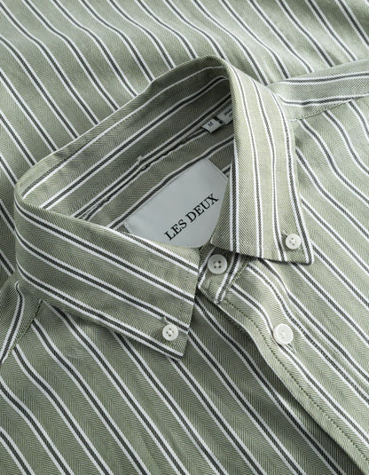 KOLTON HERRINGBONE POPLIN SHIRT WHITE/CHIVE GREEN