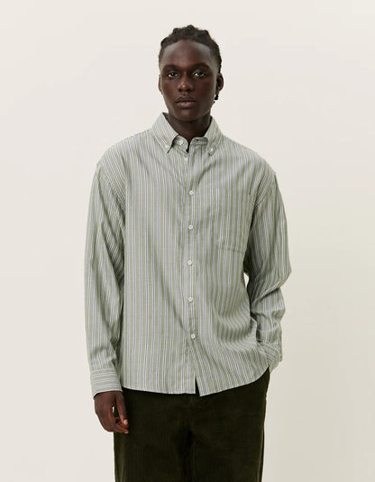 KOLTON HERRINGBONE POPLIN SHIRT WHITE/CHIVE GREEN