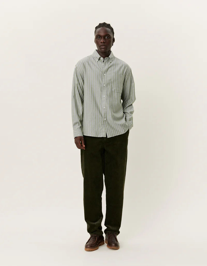 KOLTON HERRINGBONE POPLIN SHIRT WHITE/CHIVE GREEN