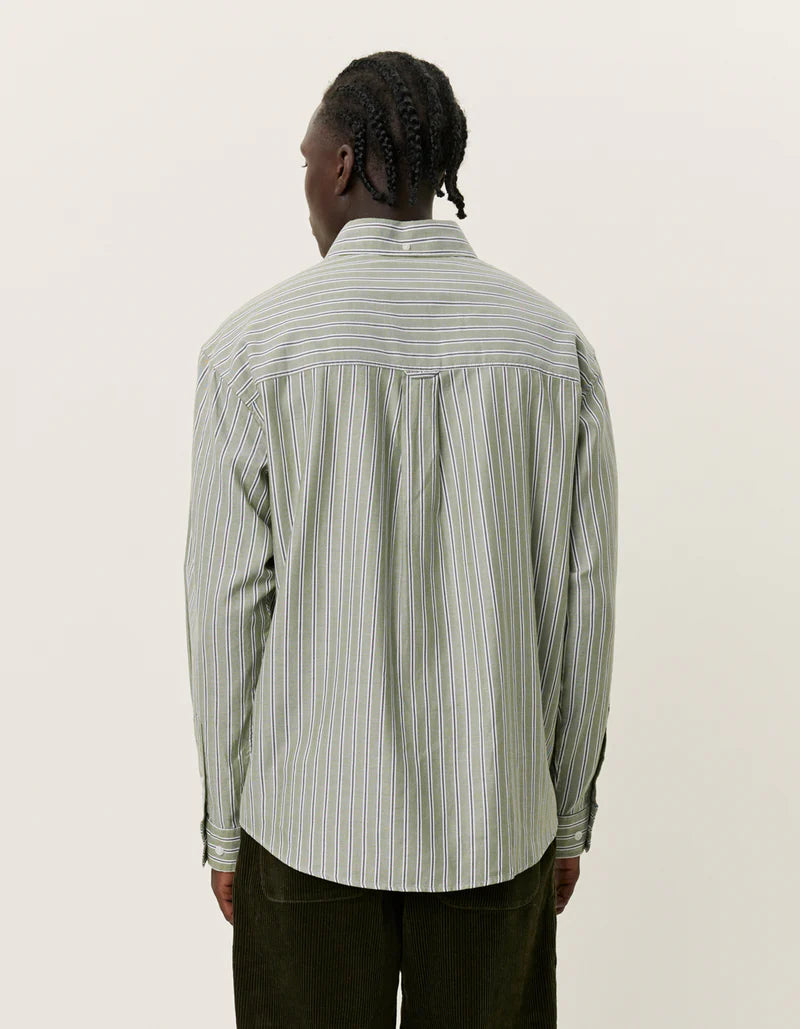 KOLTON HERRINGBONE POPLIN SHIRT WHITE/CHIVE GREEN