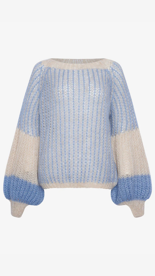 LIANA KNIT SWEATER DUSTY BLUE CREAM