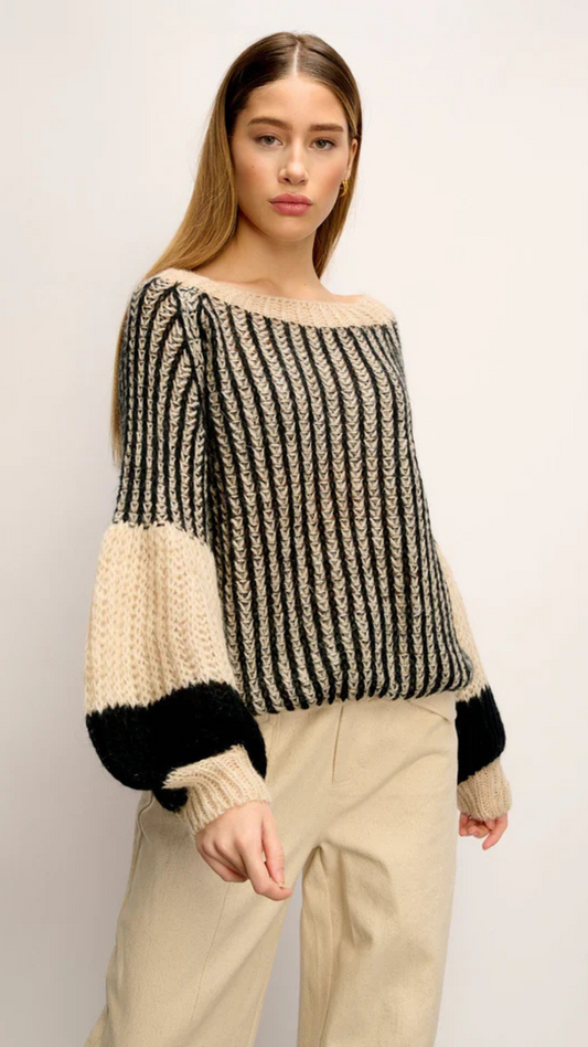 LIANA KNIT SWEATER CREAM/BLACK