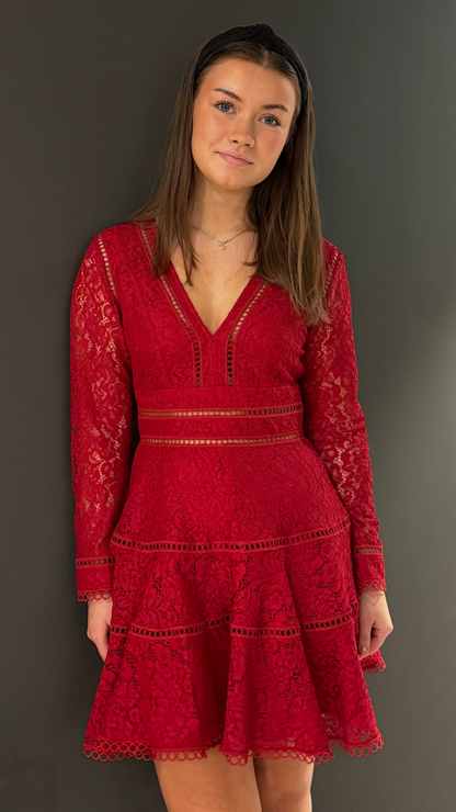 ELLIE MINI DRESS RED LACE