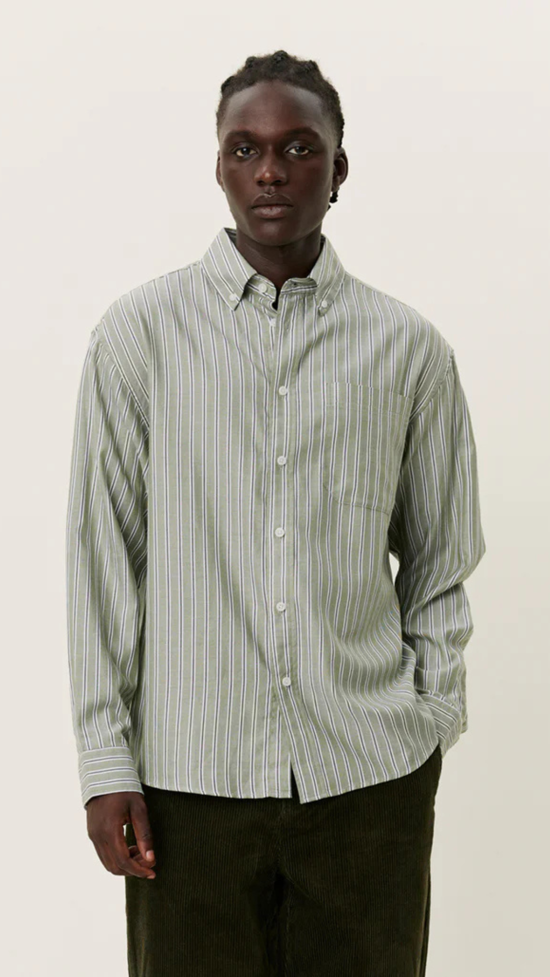 KOLTON HERRINGBONE POPLIN SHIRT WHITE/CHIVE GREEN