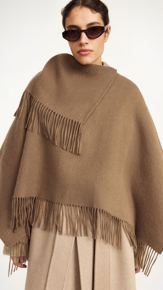 TURTMA WOOL PONCHO LIGHT BROWN