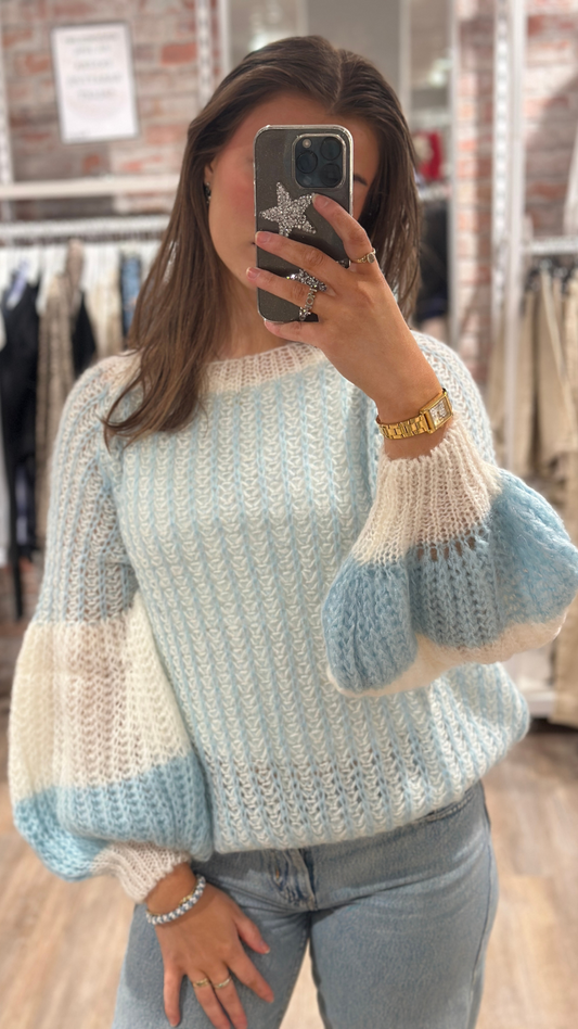 LIANA KNIT SWEATER LIGHTBLUE/WHITE