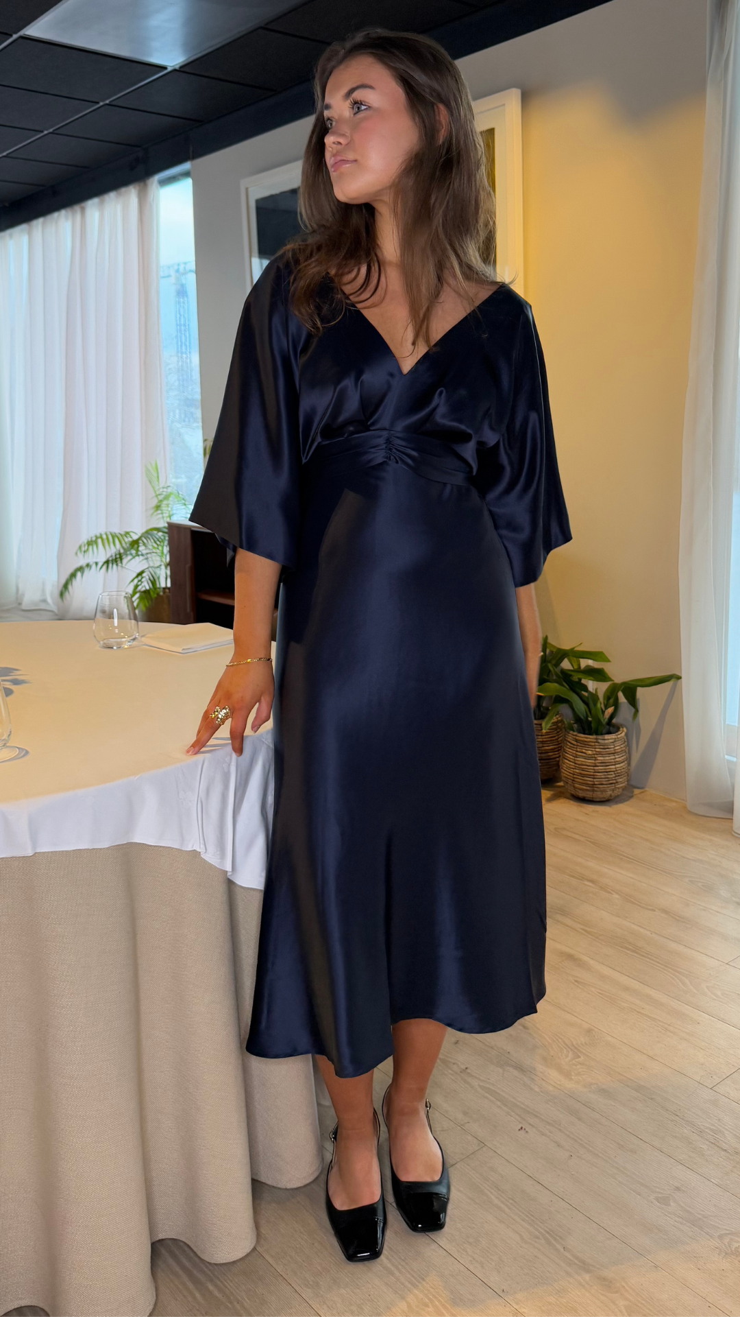 Juno v-neck satin midi dress